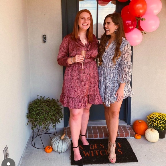 Olivaceous White Gray Snakeskin Mini Dress Long Sleeve Boho Bohemian small - Picture 2 of 2